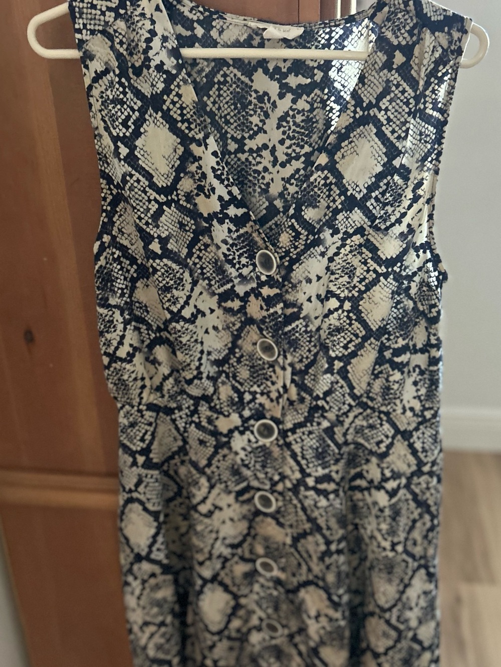 Francesca's Black & Cream Snake Print Button-Front Dress, L
